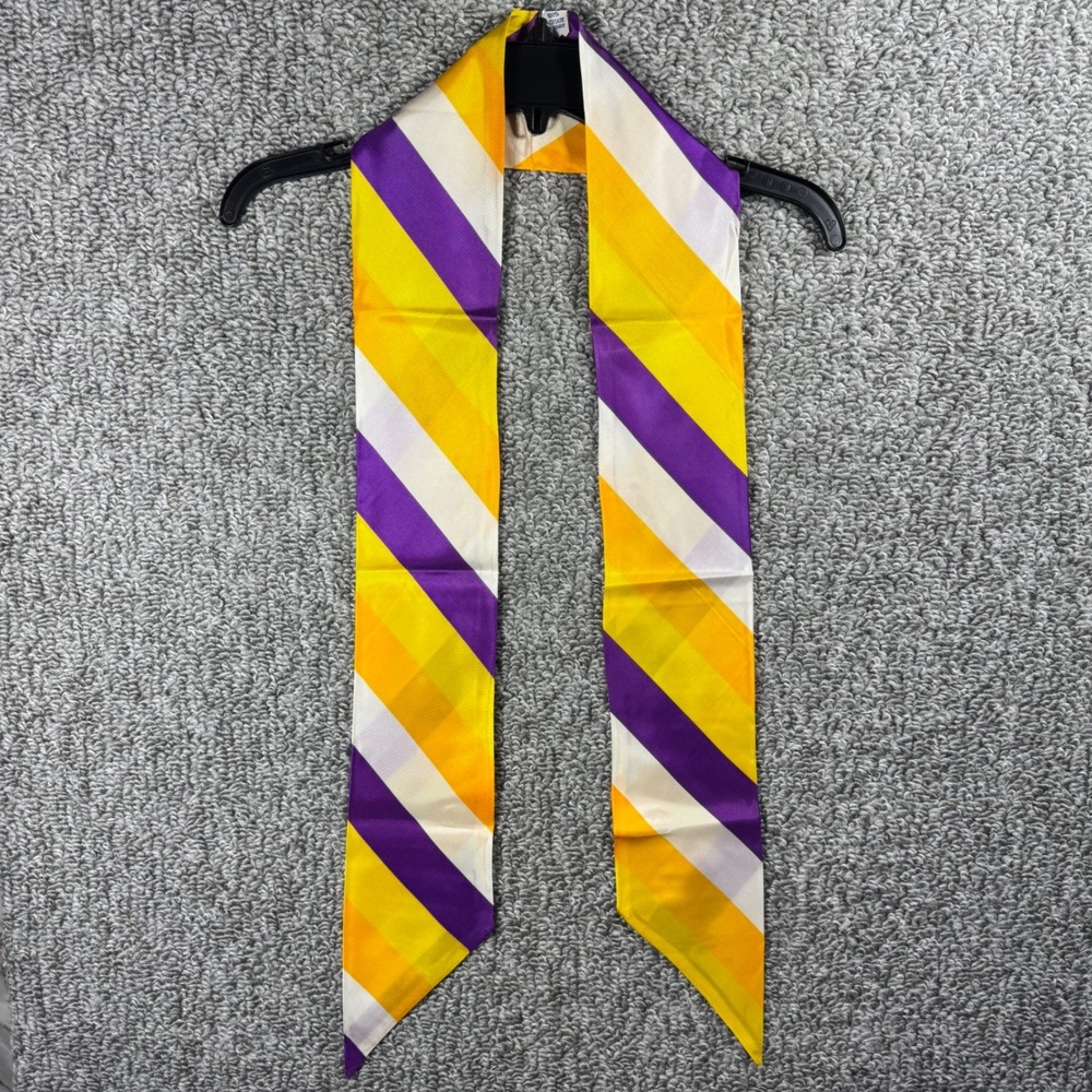 Vintage‎ Striped Skinny Scarf Hair Tie Neckerchief Ascot Cravat Purple Gold 62x4